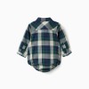 Checked cotton body-shirt B&S for newborn boys, blue/green/beige