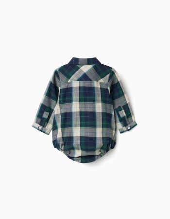 Checked cotton body-shirt B&S for newborn boys, blue/green/beige
