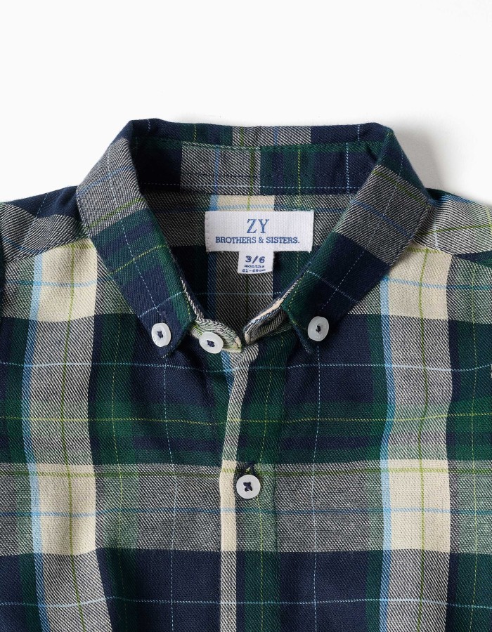 Checked cotton body-shirt B&S for newborn boys, blue/green/beige