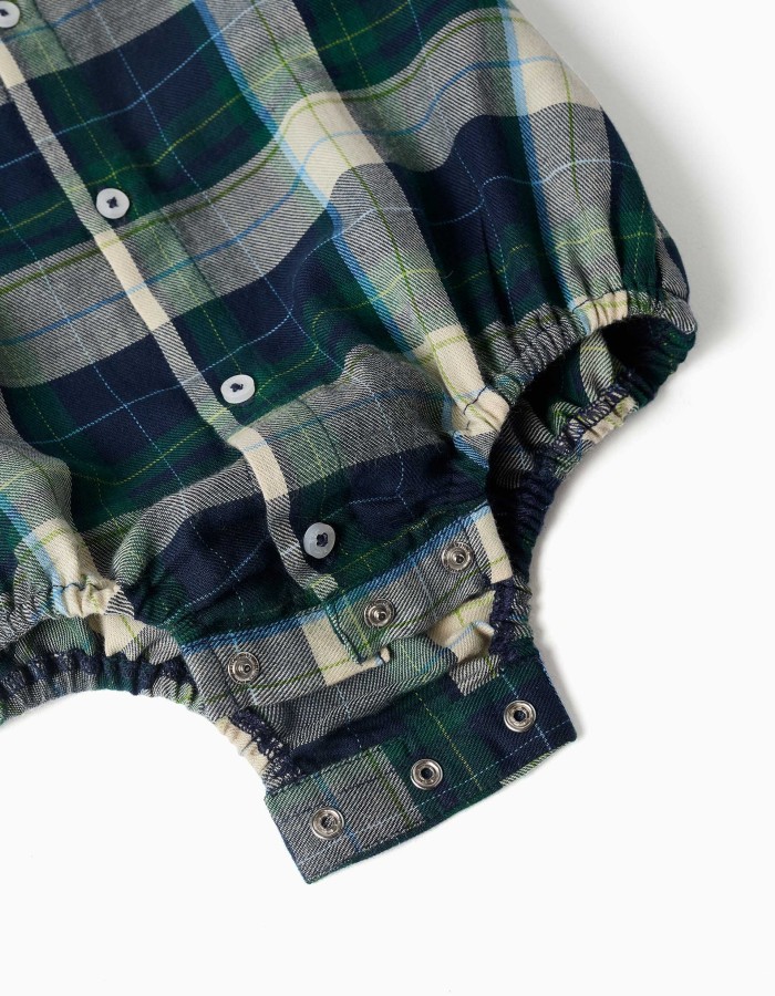 Checked cotton body-shirt B&S for newborn boys, blue/green/beige