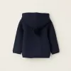 Hooded Cardigan with Pompom for Newborns, Dark Blue