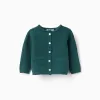 Knitted jacket with embossed lines You&Me for newborn boys, dark green