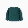 Knitted jacket with embossed lines You&Me for newborn boys, dark green