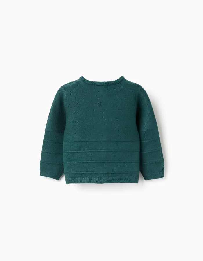 Knitted jacket with embossed lines You&Me for newborn boys, dark green