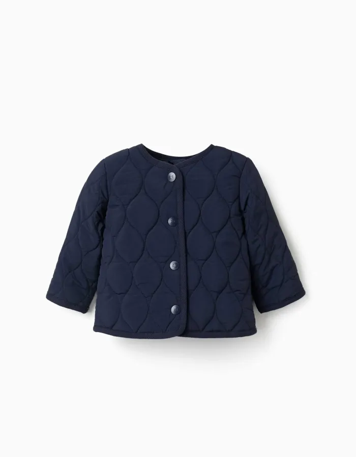 Quilted jacket with snap buttons for newborns, navy blue