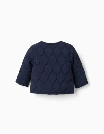 Quilted jacket with snap buttons for newborns, navy blue