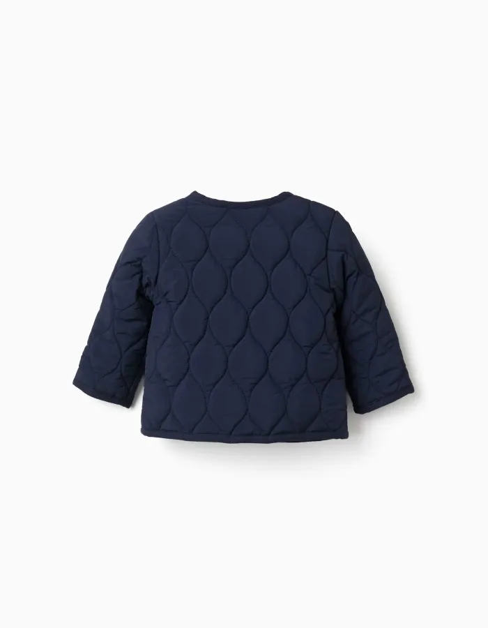 Quilted jacket with snap buttons for newborns, navy blue
