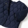 Quilted jacket with snap buttons for newborns, navy blue