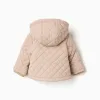 Hooded quilted jacket with polar fleece lining for newborns, beige