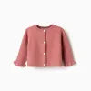 Knitted cardigan with ruffled cuffs for newborn girls, pink
