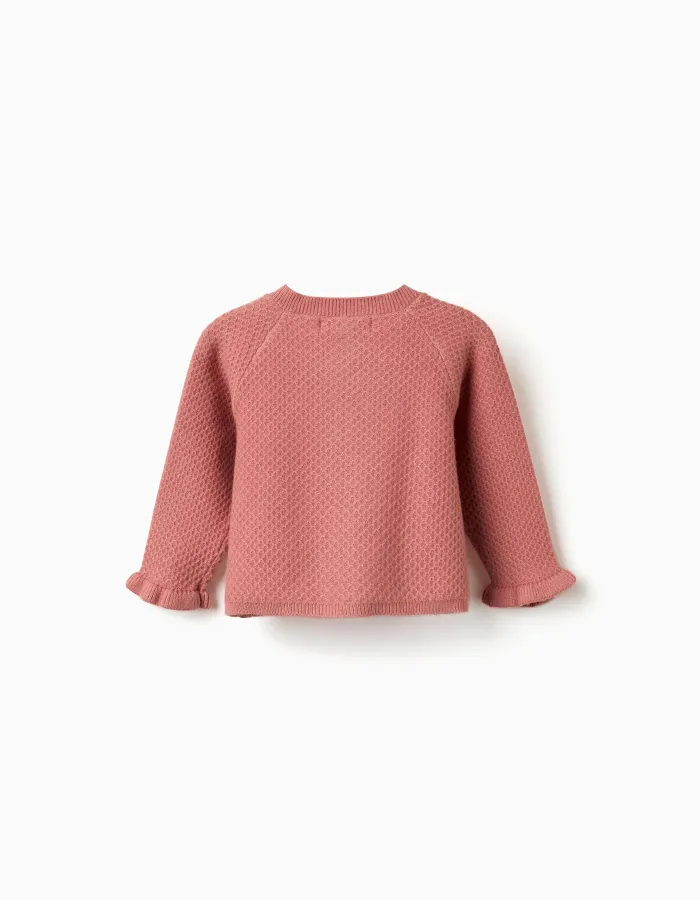 Knitted cardigan with ruffled cuffs for newborn girls, pink