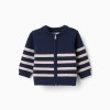 Striped knitted cardigan for newborn boys, navy blue/beige