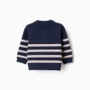 Striped knitted cardigan for newborn boys, navy blue/beige