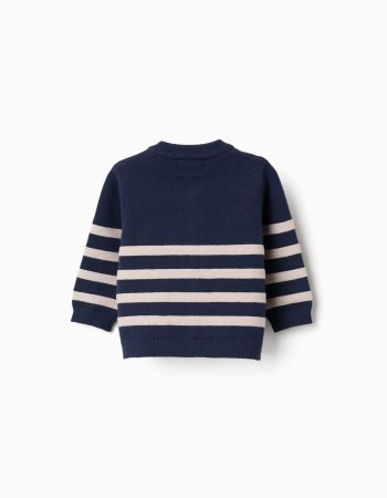 Striped knitted cardigan for newborn boys, navy blue/beige