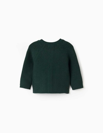 Knitted cardigan with cable details B&S for newborn boys, dark green