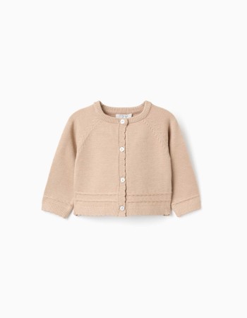 Knitted cardigan with scalloped ends B&S for newborn girls, beige