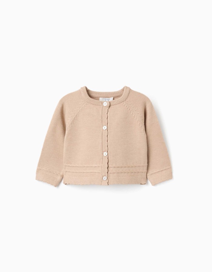 Knitted cardigan with scalloped ends B&S for newborn girls, beige