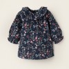 Corduroy Floral Dress for Newborn Girls, Dark Blue