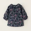 Corduroy Floral Dress for Newborn Girls, Dark Blue