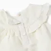 Cotton and linen dress with embroidery for newborn girls, white/pink