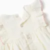 Cotton and linen dress + bloomers for newborn girls, white/pink
