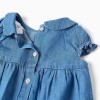 Denim dress with embroidery and ruffles for newborn girls, blue