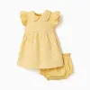 Cotton dress with embroidery and ruffles B&S for newborn girls, yellow