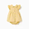Cotton dress with embroidery and ruffles B&S for newborn girls, yellow