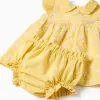 Cotton dress with embroidery and ruffles B&S for newborn girls, yellow