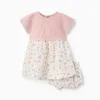 Dual-fabric dress with floral pattern for newborn girls, white/pink