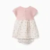 Dual-fabric dress with floral pattern for newborn girls, white/pink