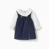 Bodysuit and corduroy dress set for newborn girls, white/navy blue