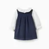Bodysuit and corduroy dress set for newborn girls, white/navy blue