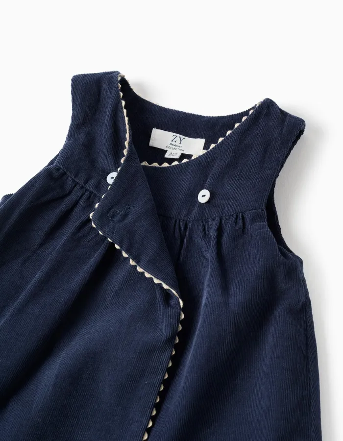 Bodysuit and corduroy dress set for newborn girls, white/navy blue
