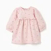 Brushed dress with heart pattern for newborn girls, light pink