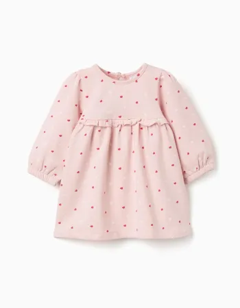 Brushed dress with heart pattern for newborn girls, light pink