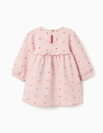 Brushed dress with heart pattern for newborn girls, light pink