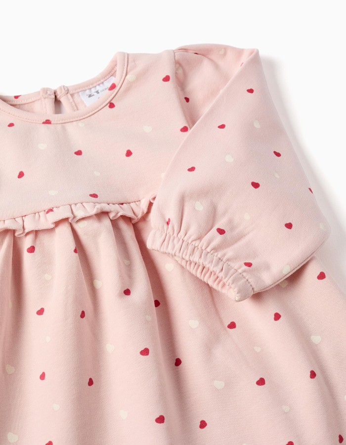 Brushed dress with heart pattern for newborn girls, light pink