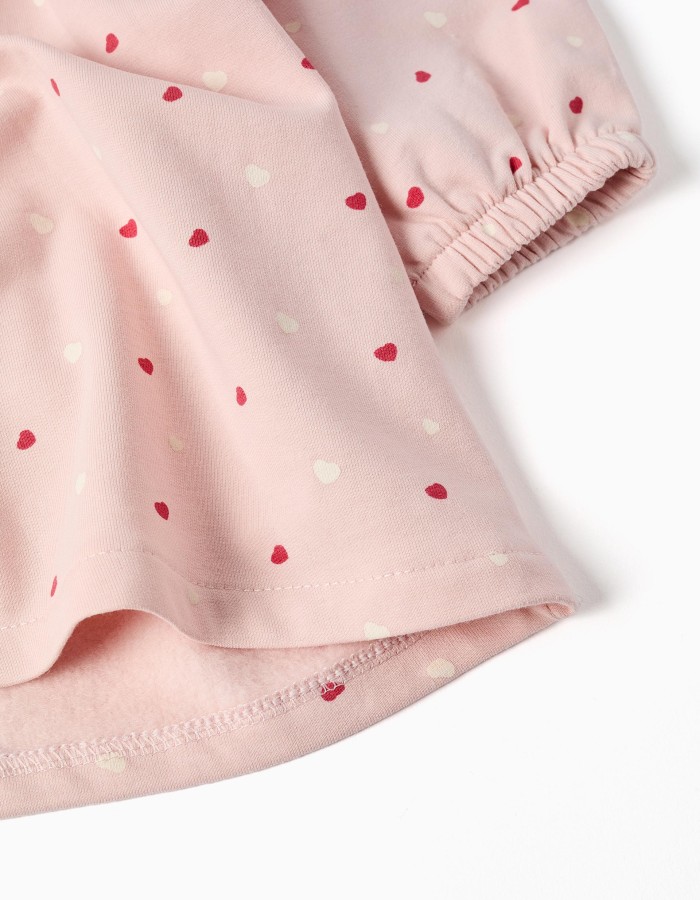 Brushed dress with heart pattern for newborn girls, light pink