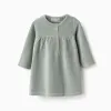 Corduroy long sleeve dress for newborn girls, light green