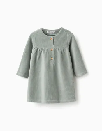 Corduroy long sleeve dress for newborn girls, light green
