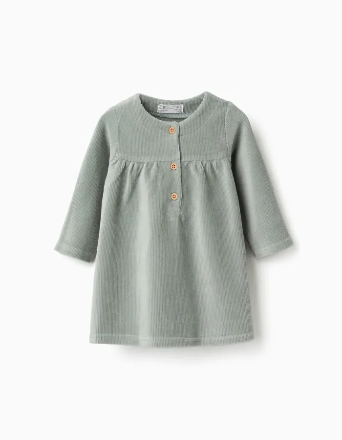 Corduroy long sleeve dress for newborn girls, light green