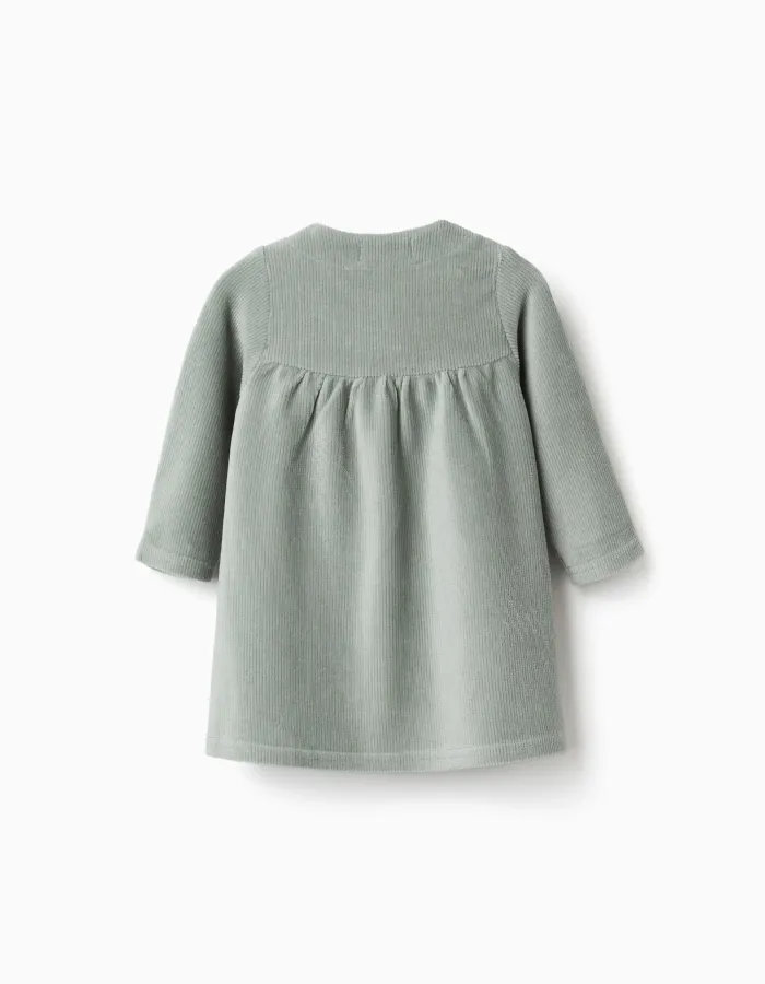 Corduroy long sleeve dress for newborn girls, light green