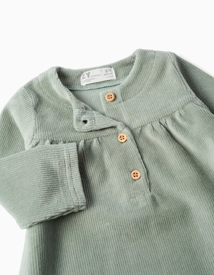 Corduroy long sleeve dress for newborn girls, light green