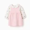 Long sleeve brushed dress with Minnie for newborn girls, white/pink