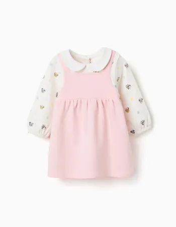 Long sleeve brushed dress with Minnie for newborn girls, white/pink