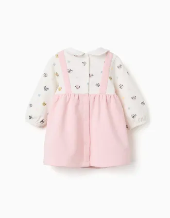 Long sleeve brushed dress with Minnie for newborn girls, white/pink