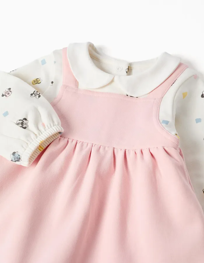 Long sleeve brushed dress with Minnie for newborn girls, white/pink