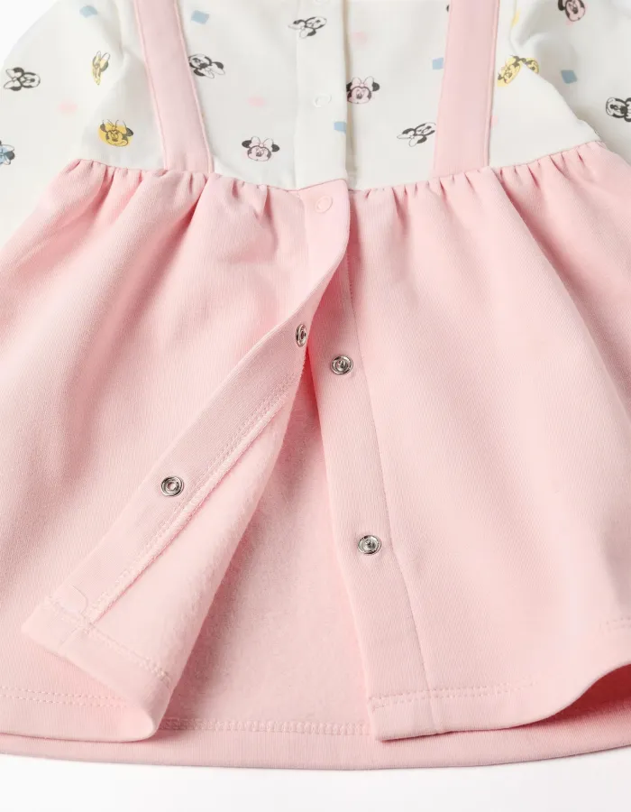 Long sleeve brushed dress with Minnie for newborn girls, white/pink