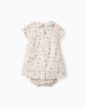 Short sleeve dress with floral pattern for newborn girls, beige